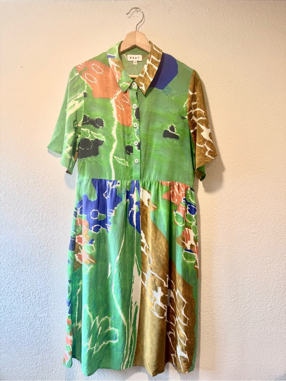 WRAY Silk Plains Lands Abstract Print Midi Dress